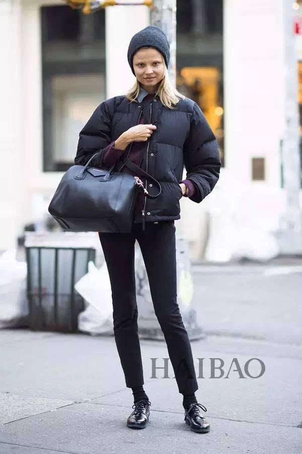 科技与时尚完美融合,明星羽绒服街拍图片展示